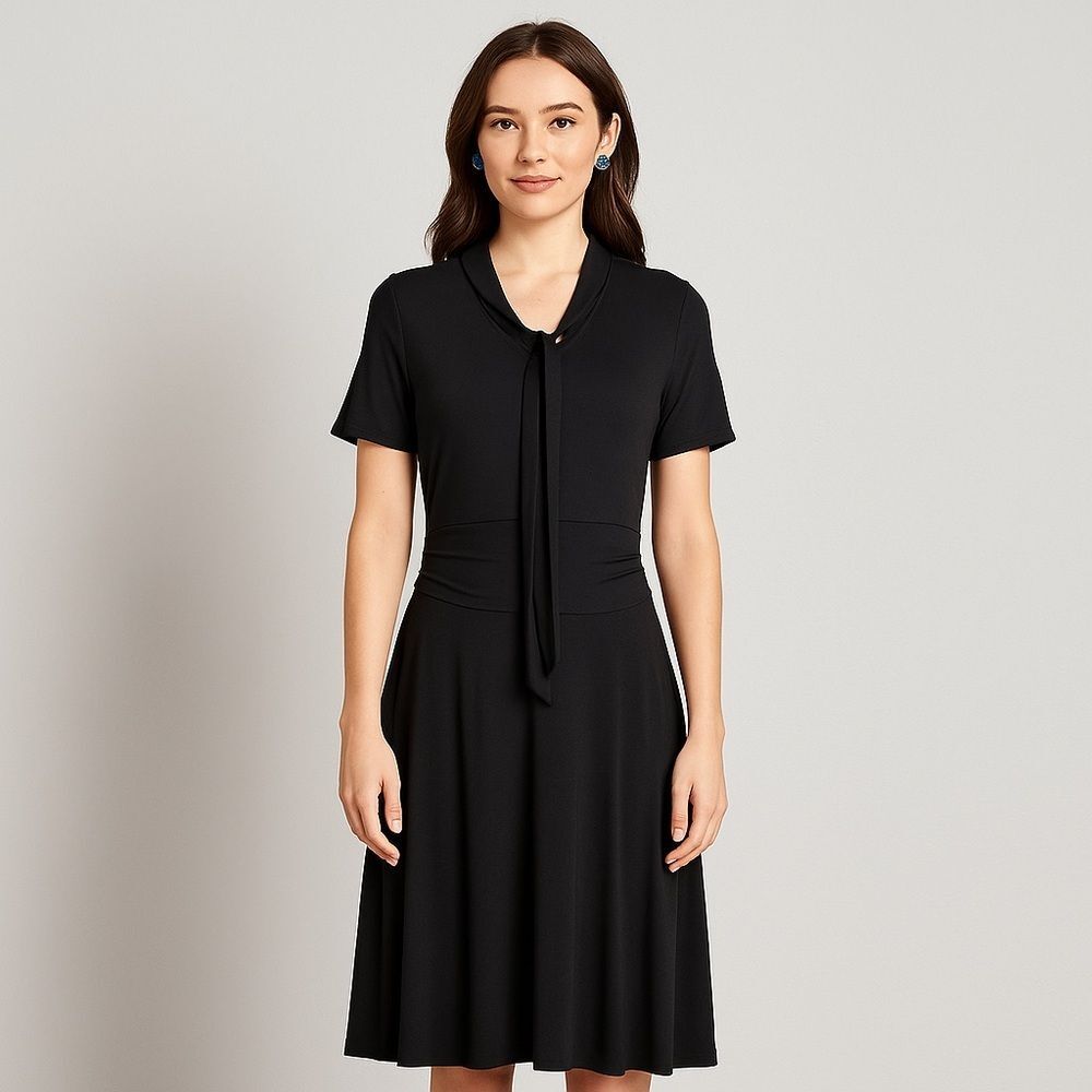 Women’s Dress Elegant Bow Swing Casual Party Vintage Ruched Stretch Medium